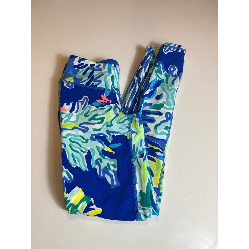 Lilly Pulitzer Luxletic Weekender Leggings Blue Green Tropical Floral Print XS